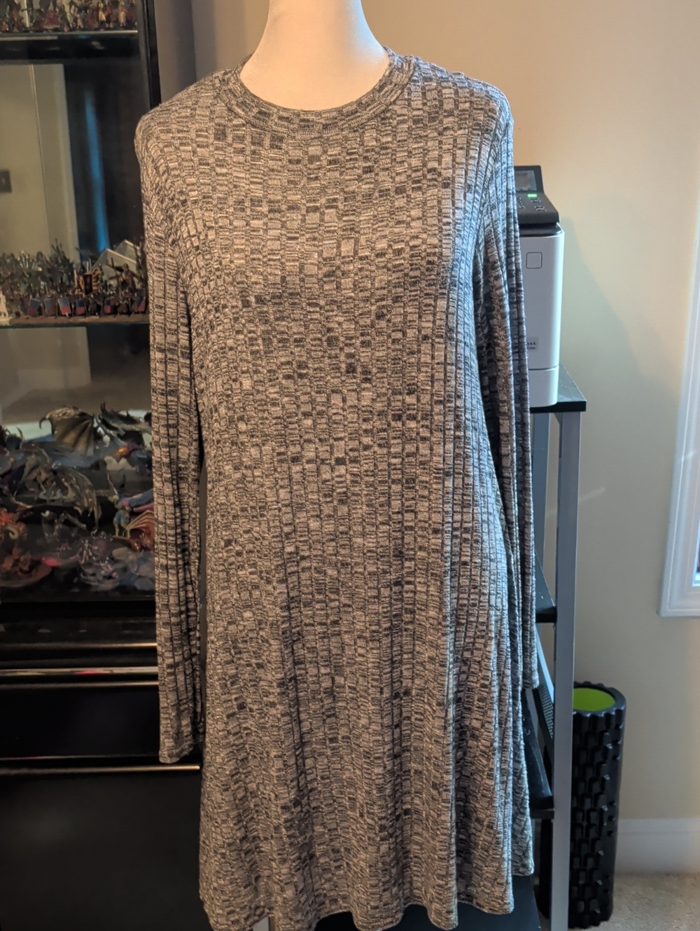 Kristin Nicole Long Sleeve Swing Dress - Space Dye Marble Knit Gray